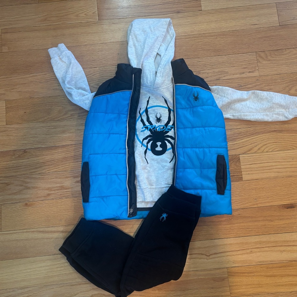 Spyder Blue Puffer Vest with Hoodie and Pants Set